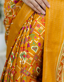 Mustard Yellow Silk Printed Patola Saree