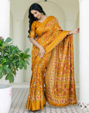 Mustard Yellow Silk Printed Patola Saree