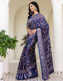 Navy Blue Silk Printed Patola Saree