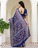 Navy Blue Silk Printed Patola Saree