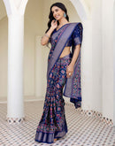 Navy Blue Silk Printed Patola Saree