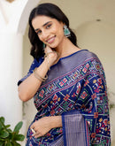 Navy Blue Silk Printed Patola Saree