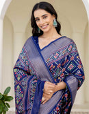 Navy Blue Silk Printed Patola Saree