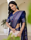 Navy Blue Silk Printed Patola Saree
