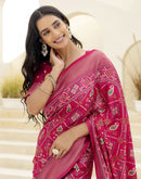 Rani Pink Silk Printed Patola Saree