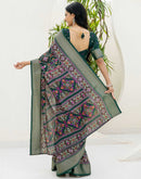 Dark Green Silk Printed Patola Saree