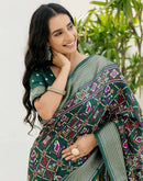 Dark Green Silk Printed Patola Saree