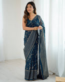 Peacock Blue Georgette Foil Printed Saree