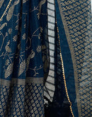 Peacock Blue Georgette Foil Printed Saree