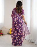Dark Purple Linen Printed Saree