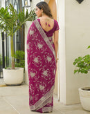 Rani Pink Georgette Embroidery Saree