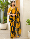 Black Chiffon Printed Saree