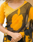 Black Chiffon Printed Saree