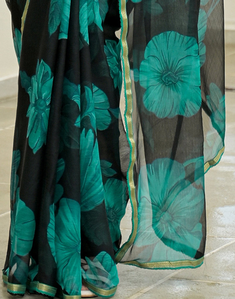 Black Chiffon Printed Saree