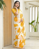 Off White Chiffon Printed Saree