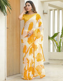 Off White Chiffon Printed Saree