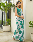 Off White Chiffon Printed Saree