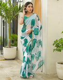 Off White Chiffon Printed Saree