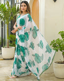 Off White Chiffon Printed Saree