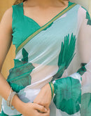 Off White Chiffon Printed Saree