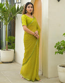 Lime Green Chiffon Printed Saree