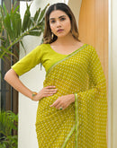 Lime Green Chiffon Printed Saree