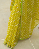 Lime Green Chiffon Printed Saree