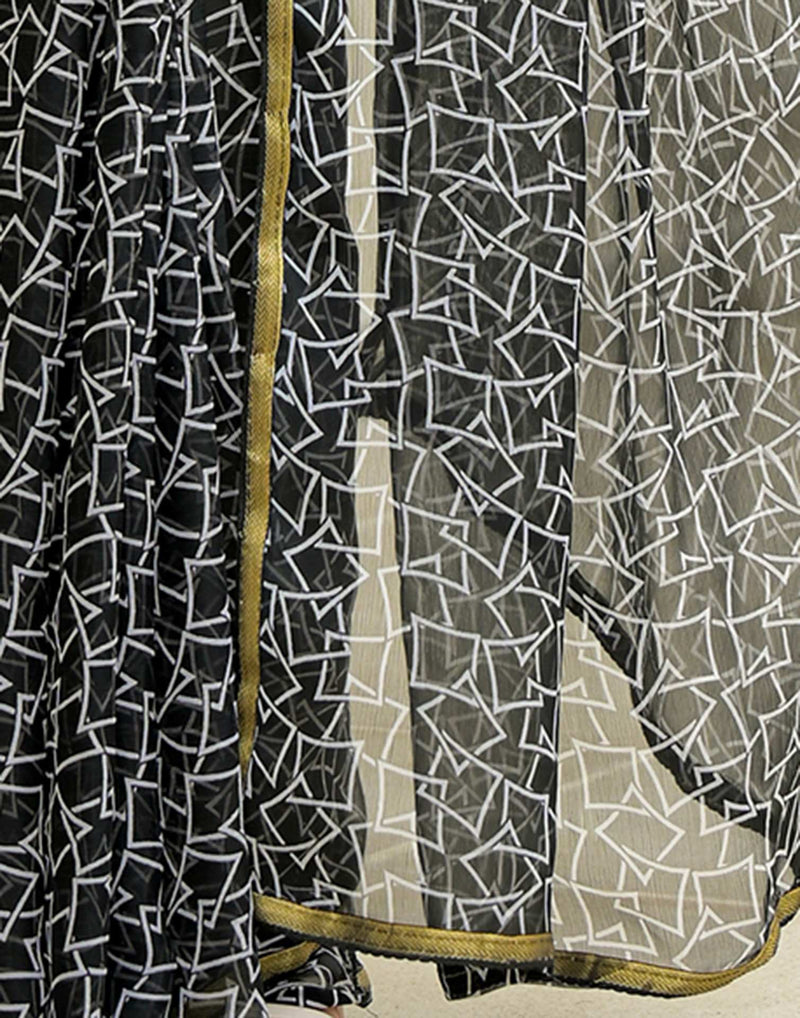 Black Chiffon Printed Saree