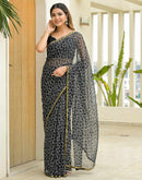 Black Chiffon Printed Saree
