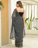 Black Chiffon Printed Saree