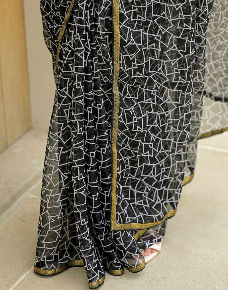 Black Chiffon Printed Saree