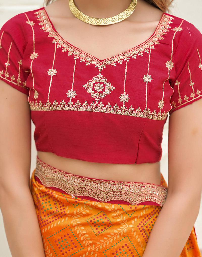 Yellow Silk Printed Bandhani Saree