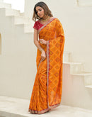 Yellow Silk Printed Bandhani Saree