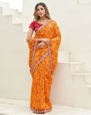 Yellow Silk Printed Bandhani Saree
