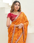 Yellow Silk Printed Bandhani Saree