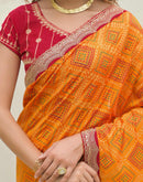 Yellow Silk Printed Bandhani Saree