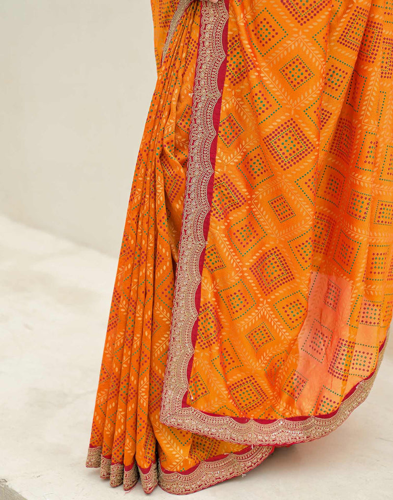 Yellow Silk Printed Bandhani Saree