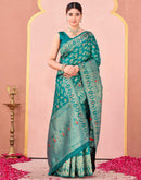 Teal Green Silk Woven Banarasi Saree