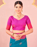 Teal Blue Silk Woven Saree