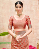 Peach Silk Woven Banarasi Saree