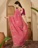 Coral Pink Shimmer Embroidery Saree