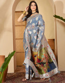 Grey Chanderi Woven Banarasi Saree