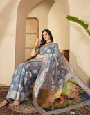 Grey Chanderi Woven Banarasi Saree