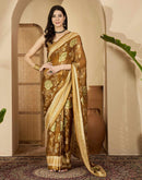 Brown Georgette Floral Printed Saree