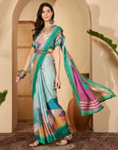 Light Turquoise Satin Printed Saree