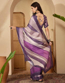 Lavender Satin Printed Saree