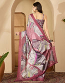 Mauve Satin Printed Saree
