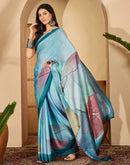 Light Blue Satin Printed Saree