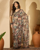 Olive Green Georgette Printed Saree