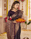 Wine Silk Woven Banarasi Saree